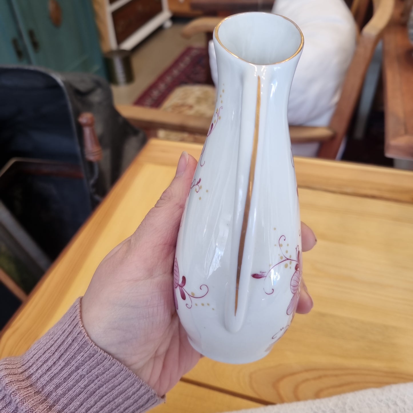 Unter weiss Bach Porzellan Vase weiß rosa 70er Jahre