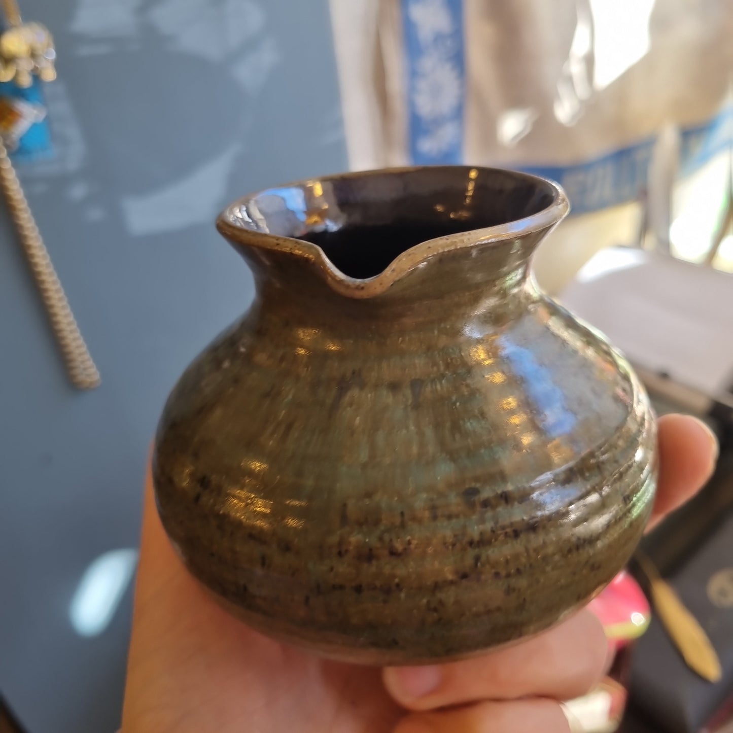 Kleine handgemachte Keramik Vase Gefäß 50er Jahre Retro Vintage