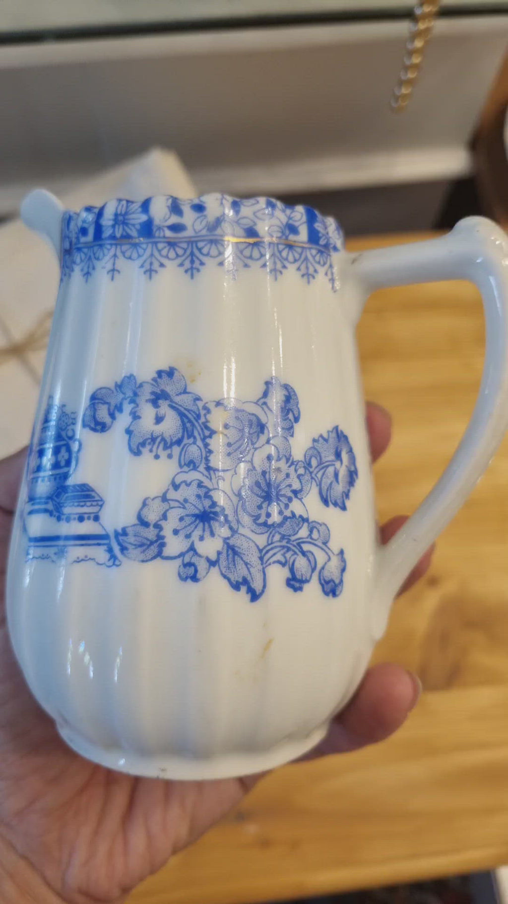 Milchkanne Milchkännchen Porzellan Weiß/Blau Landhaus Shabby Vintage
