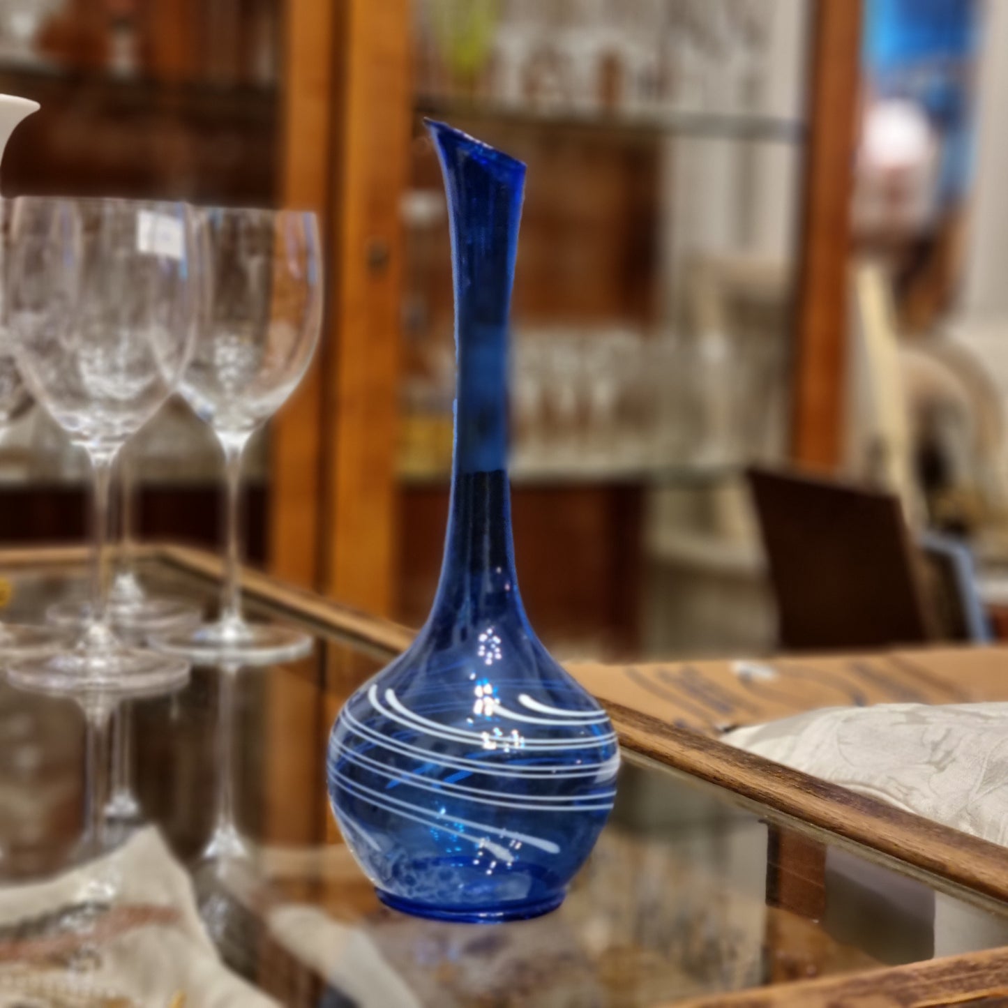 Blaue Vintage Glas Vase