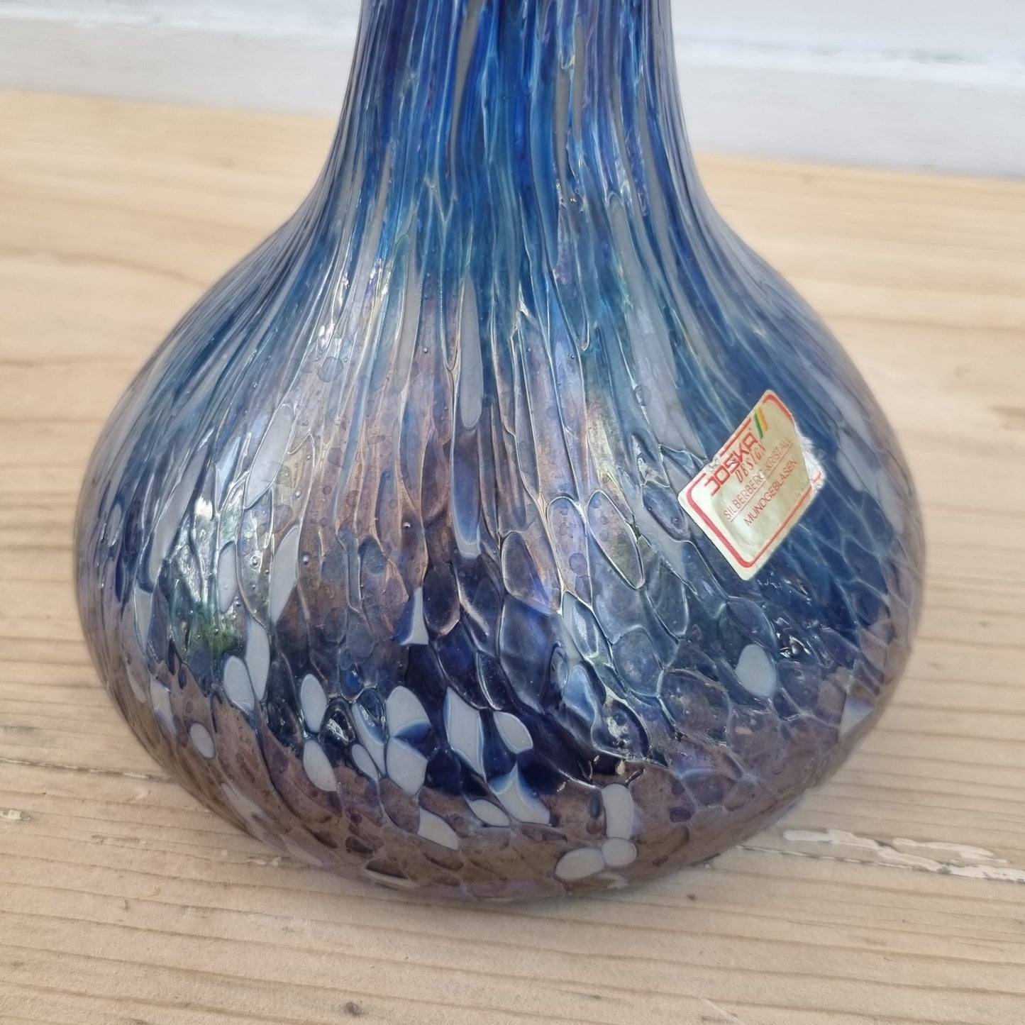 Joska Design Glas Vase Jahre Mid Century modern Blau irisierend