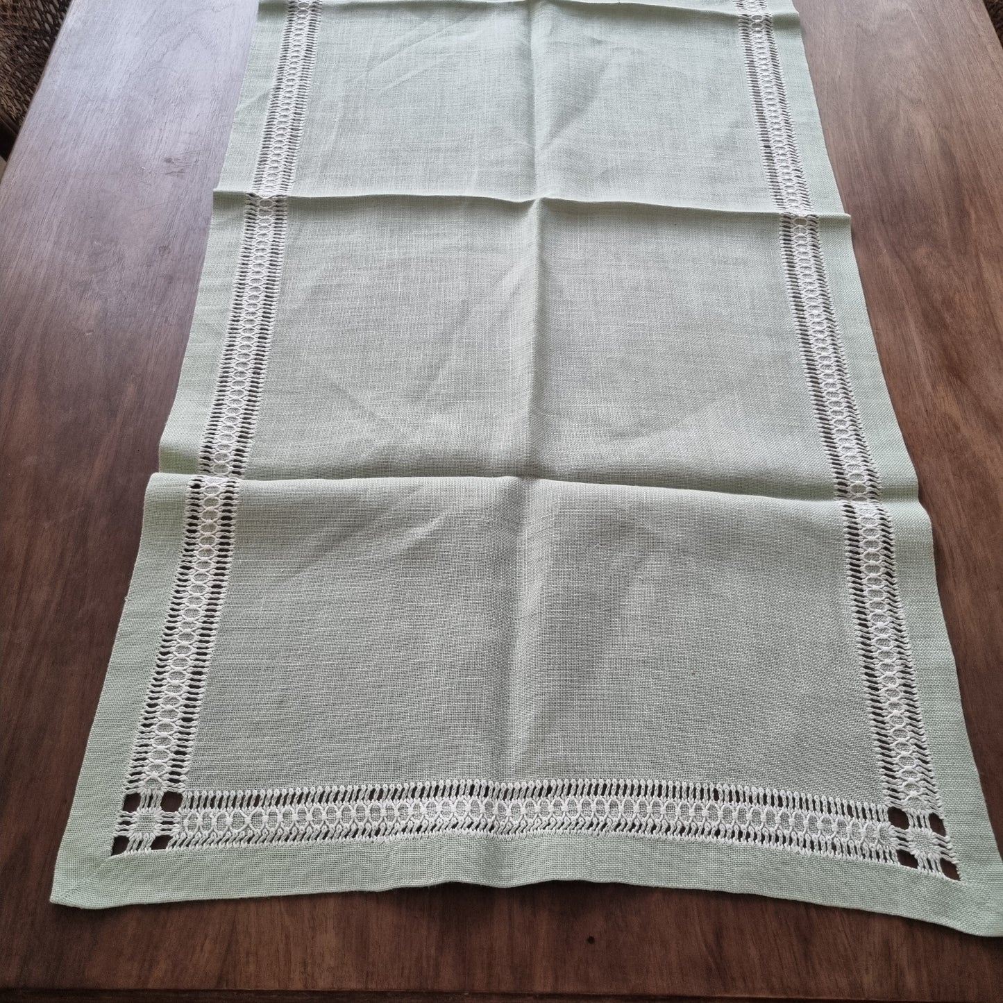 🤍Antike Handgemachte Baumwolle Tischläufer Mintgrün 50x105cm Vintage Landhaus French