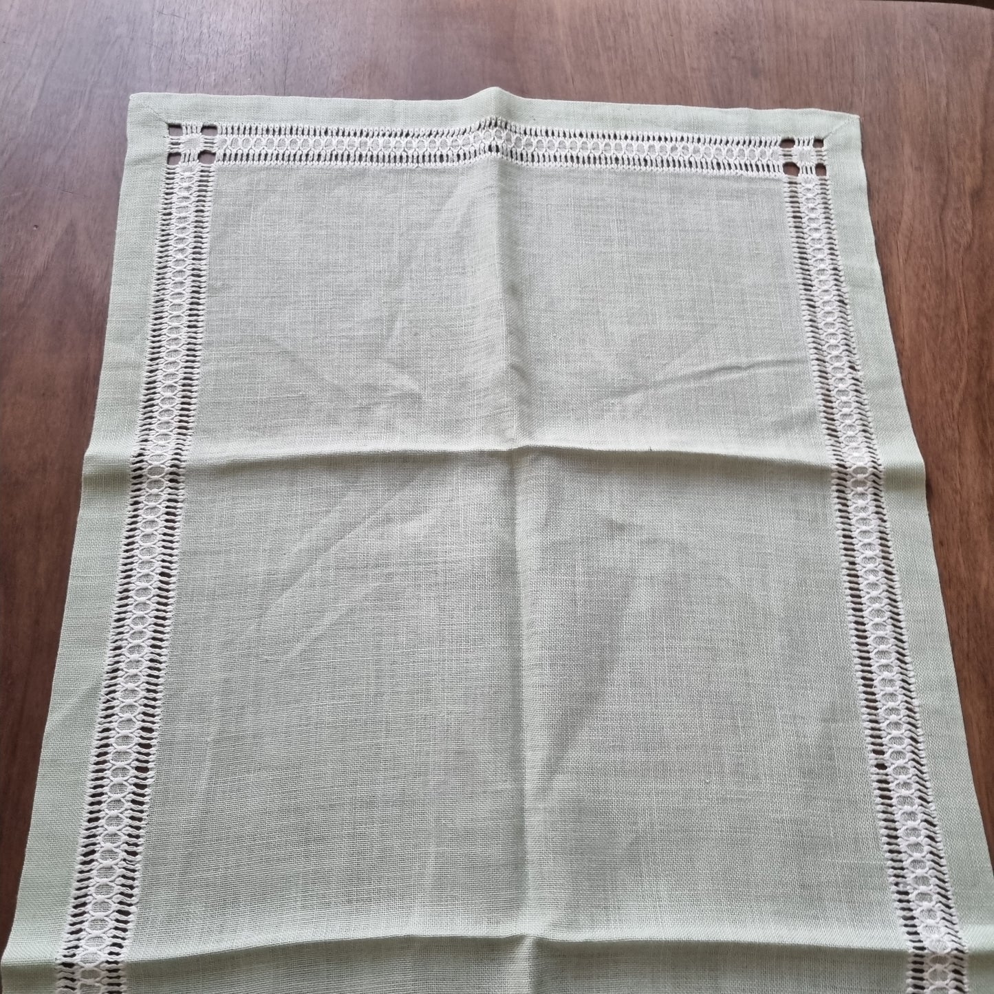 🤍Antike Handgemachte Baumwolle Tischläufer Mintgrün 50x105cm Vintage Landhaus French