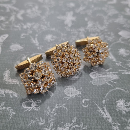 Alte Manchetten Knöpfe Strass aus W.Germany Gold Vintage Geschenk