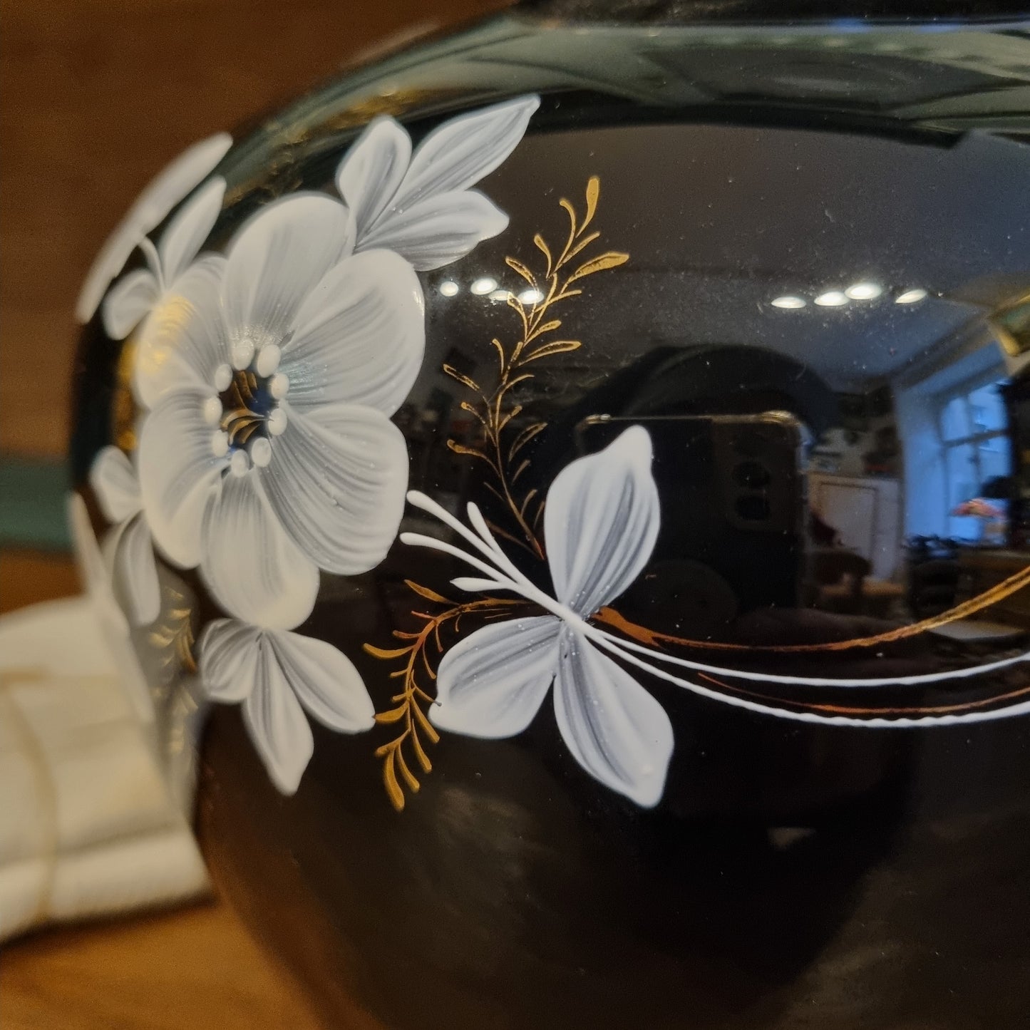 Große schwarze Vintage Glas Vase mit floralem Muster-Einzigartig!