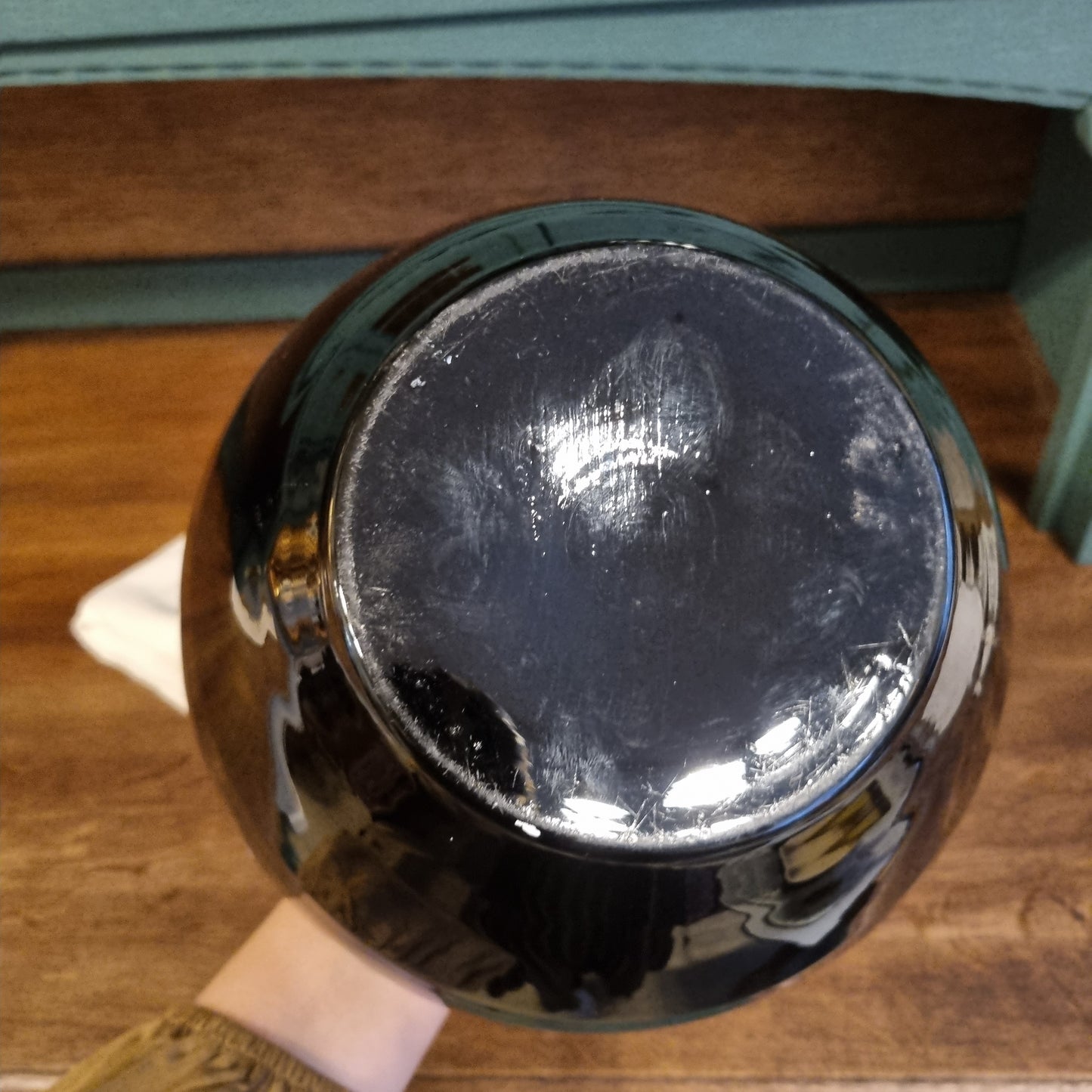 Große schwarze Vintage Glas Vase mit floralem Muster-Einzigartig!