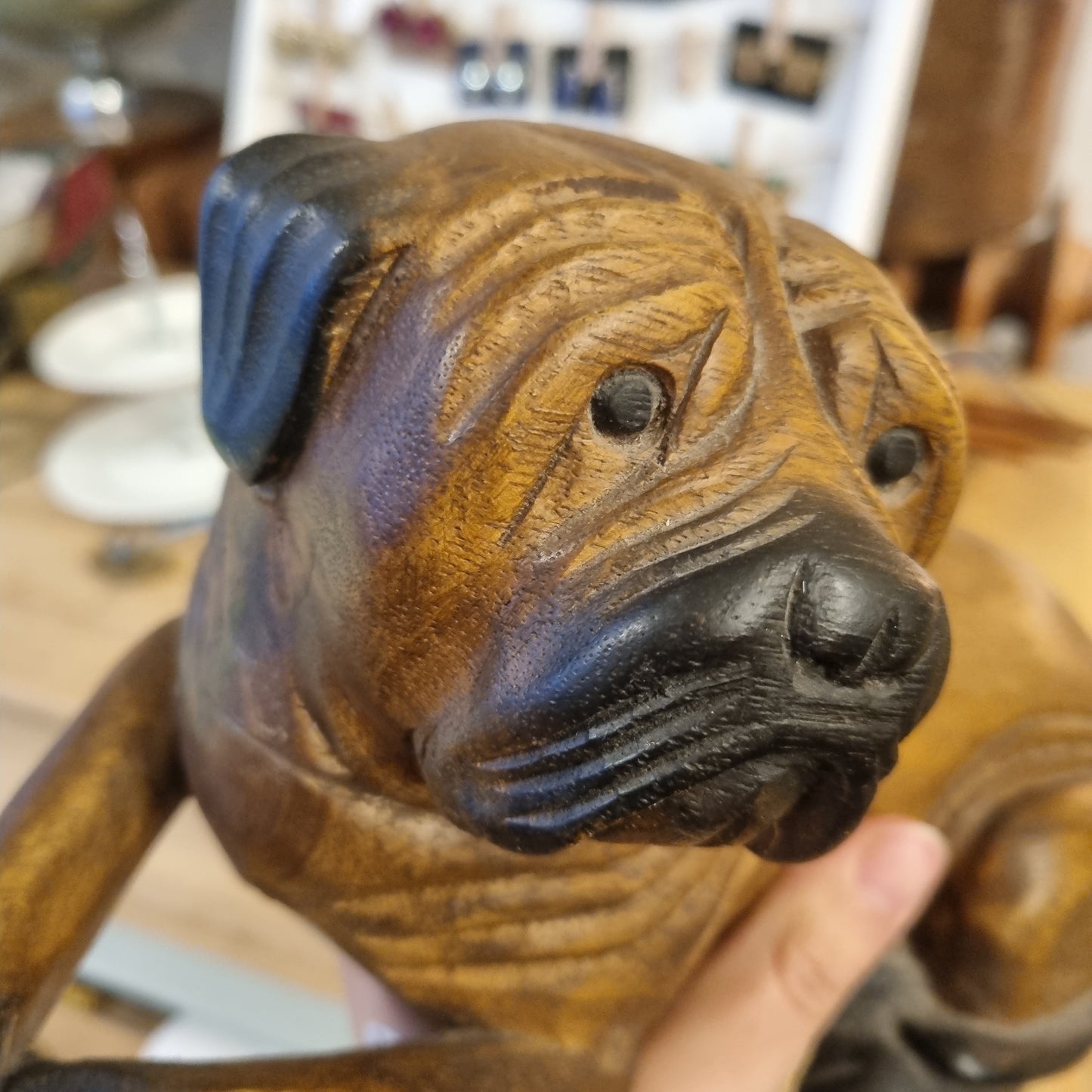 Holzhund Figur Boxer Bulldogge Schnitzerei Handmade Vintage