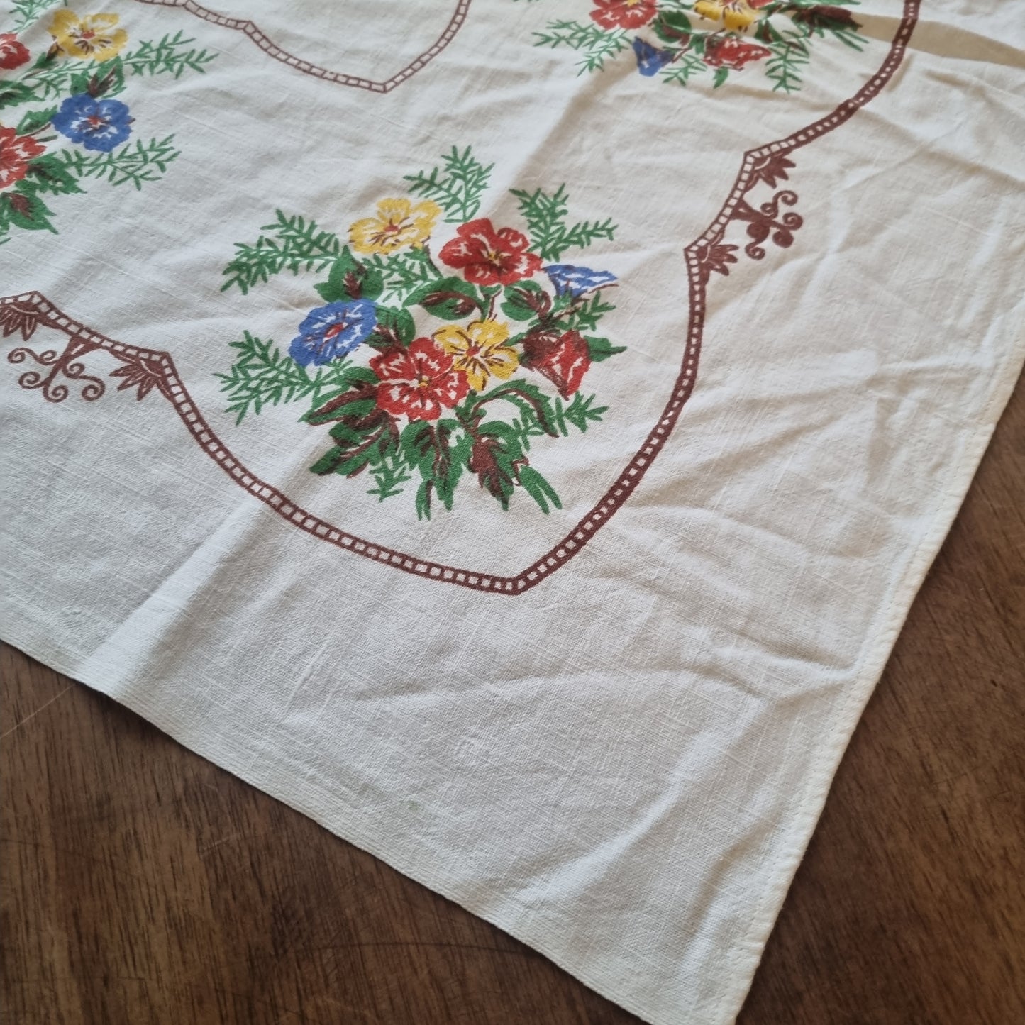 🤍Antike,alte bedruckte Tischdecke 70x70cm Vintage Landhaus French blumen bunt