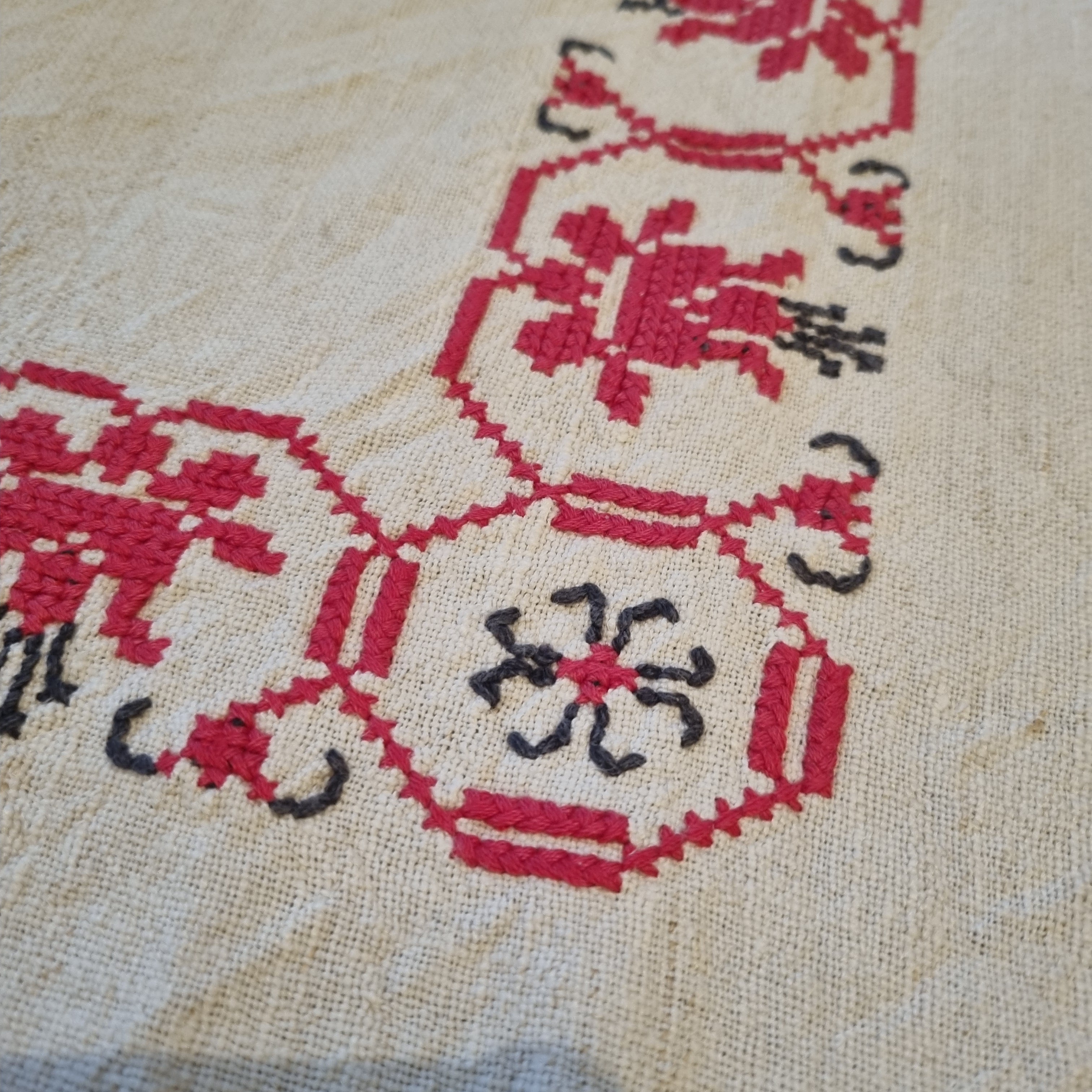 Vintage Tischdecke Handgemacht Baumwolle Leinen 75x75cm 🤍