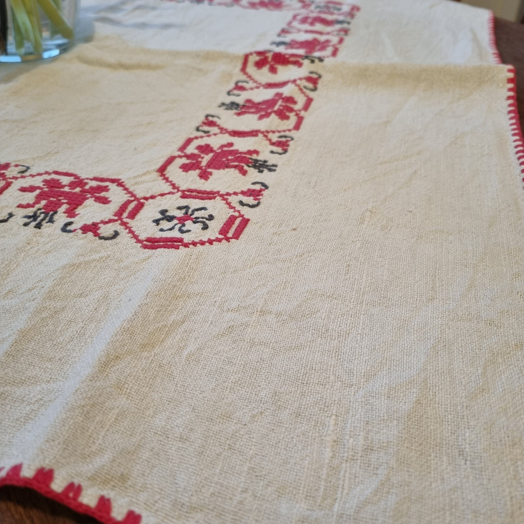 Vintage Tischdecke Handgemacht Baumwolle Leinen 75x75cm 🤍