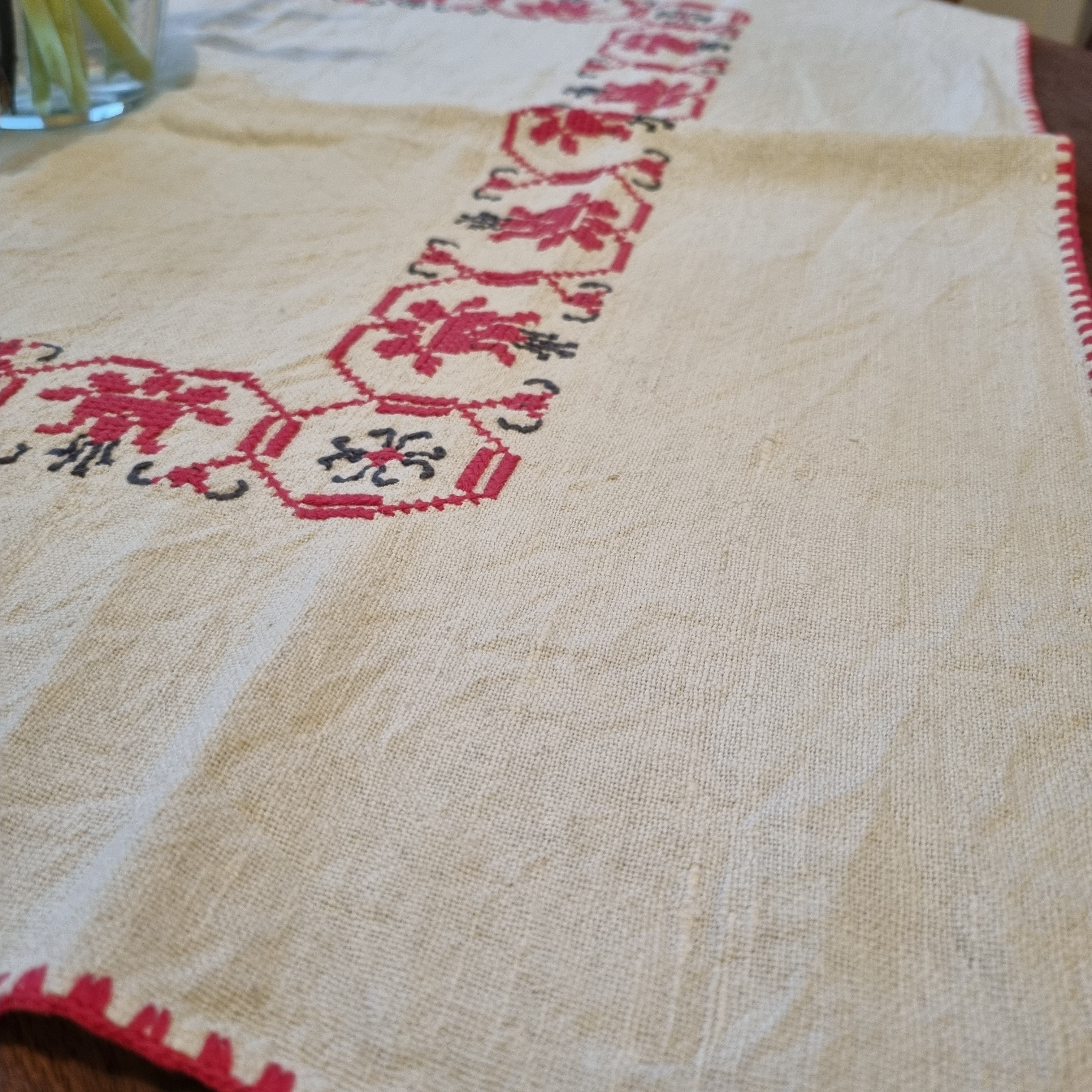 Vintage Tischdecke Handgemacht Baumwolle Leinen 75x75cm 🤍