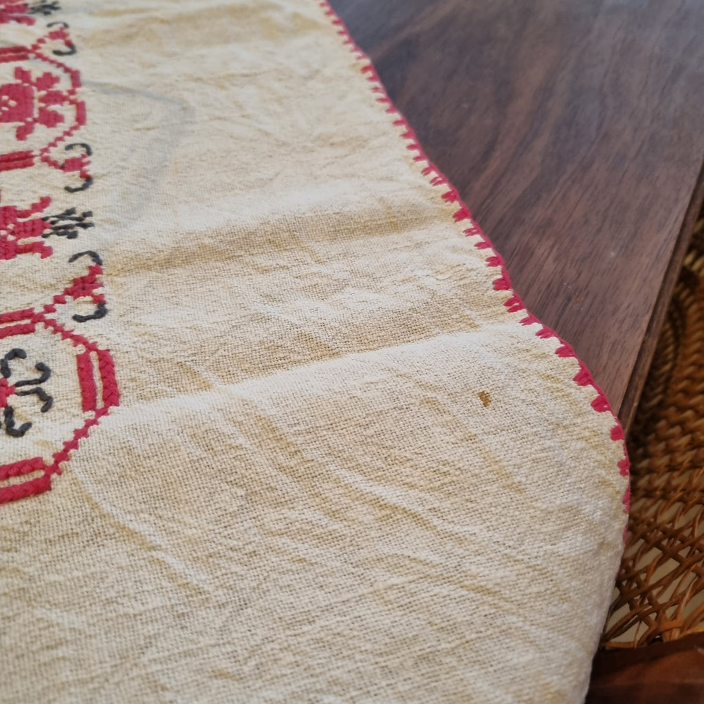 Vintage Tischdecke Handgemacht Baumwolle Leinen 75x75cm 🤍