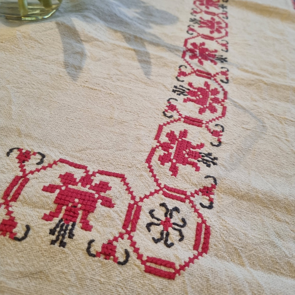 Vintage Tischdecke Handgemacht Baumwolle Leinen 75x75cm 🤍