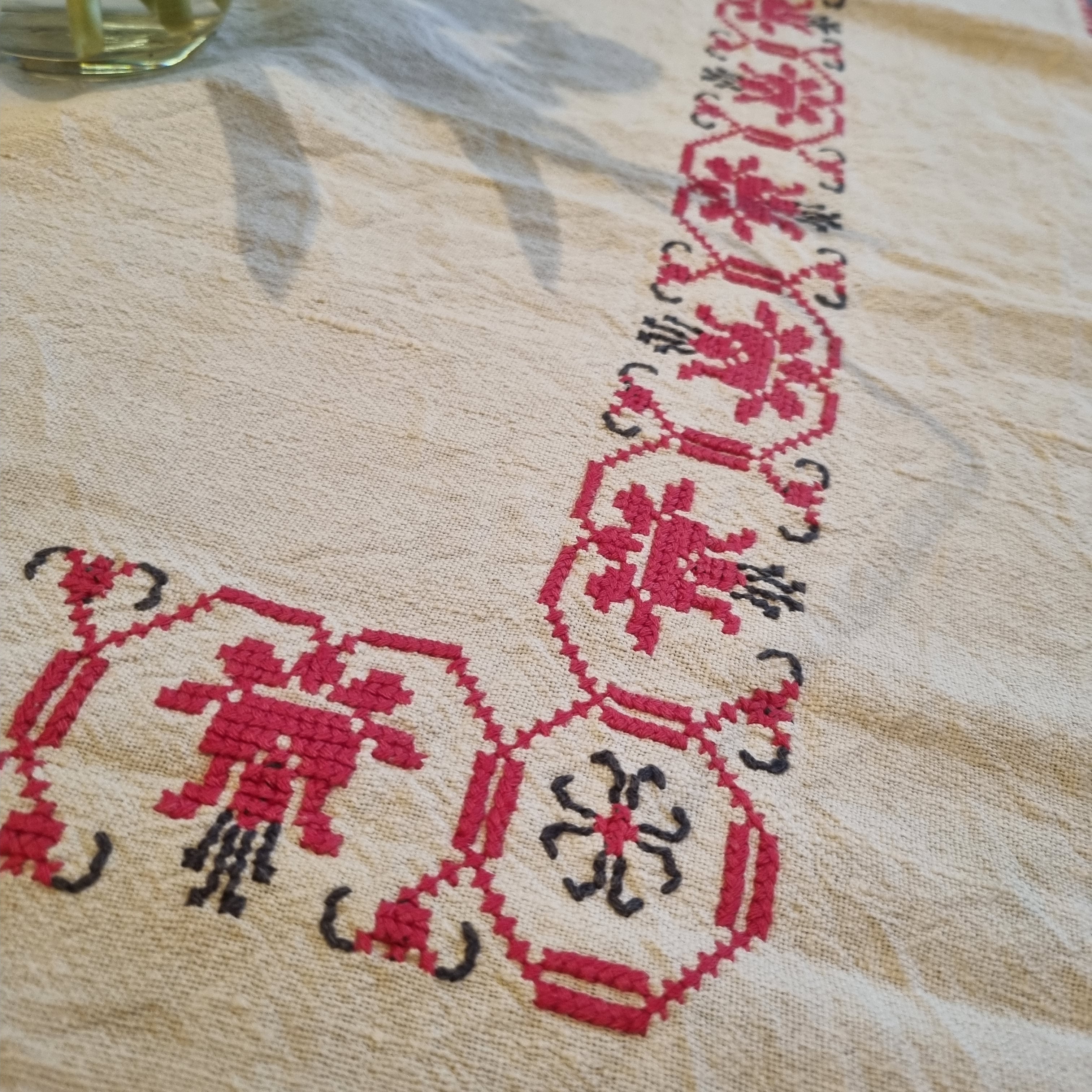Vintage Tischdecke Handgemacht Baumwolle Leinen 75x75cm 🤍