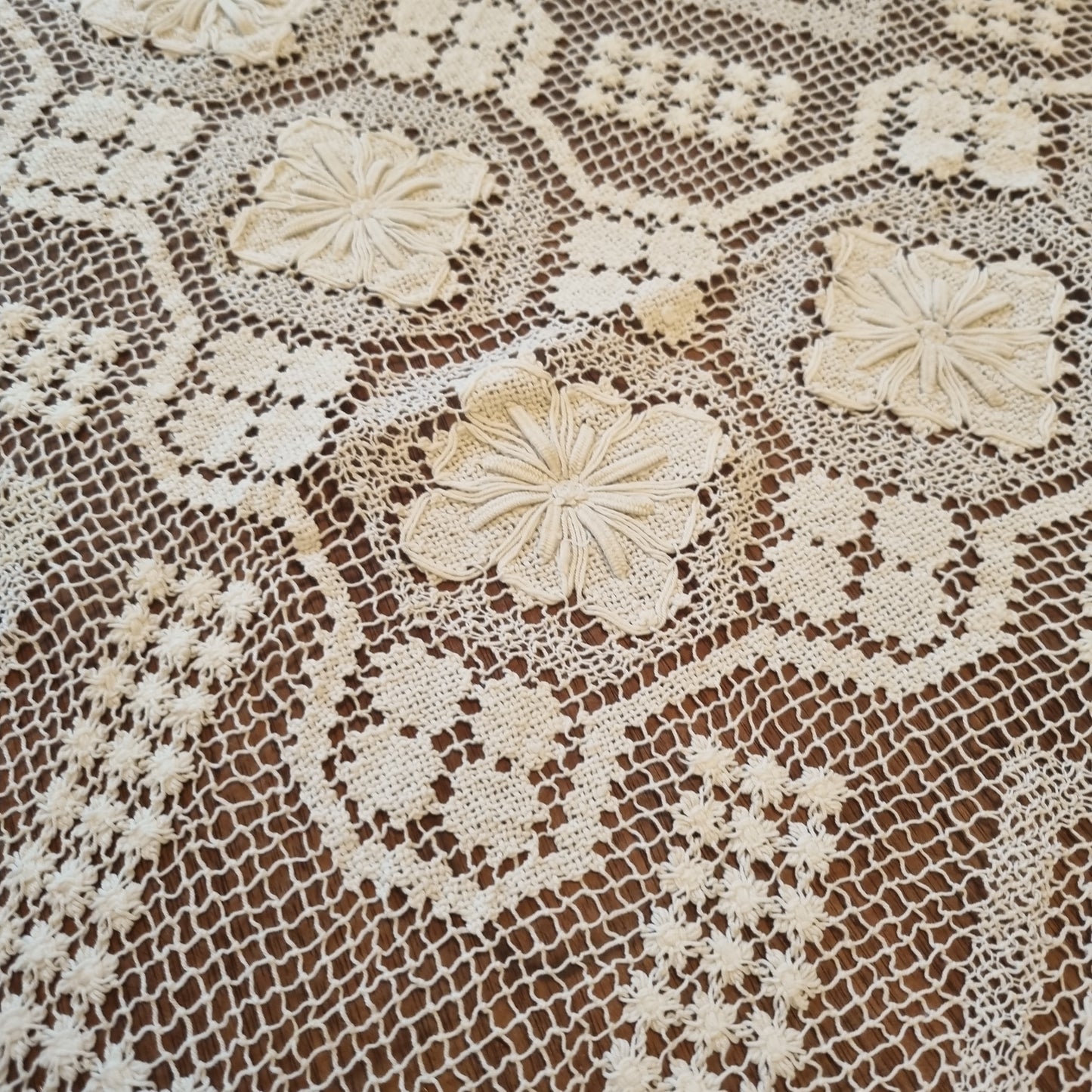 🤍Antike,alte weiße feine Handgemachte Tischdecke geklöppelt gehäkelt 75x115cm Vintage Landhaus French beige Tischläufer