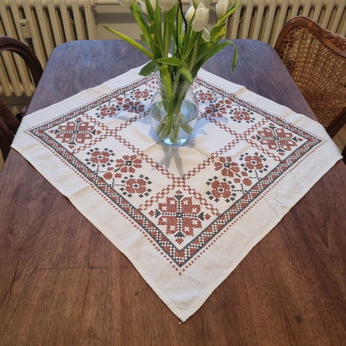 Antike bestickte Mittel Tischdecke Baumwolle 75x75cm 🤍