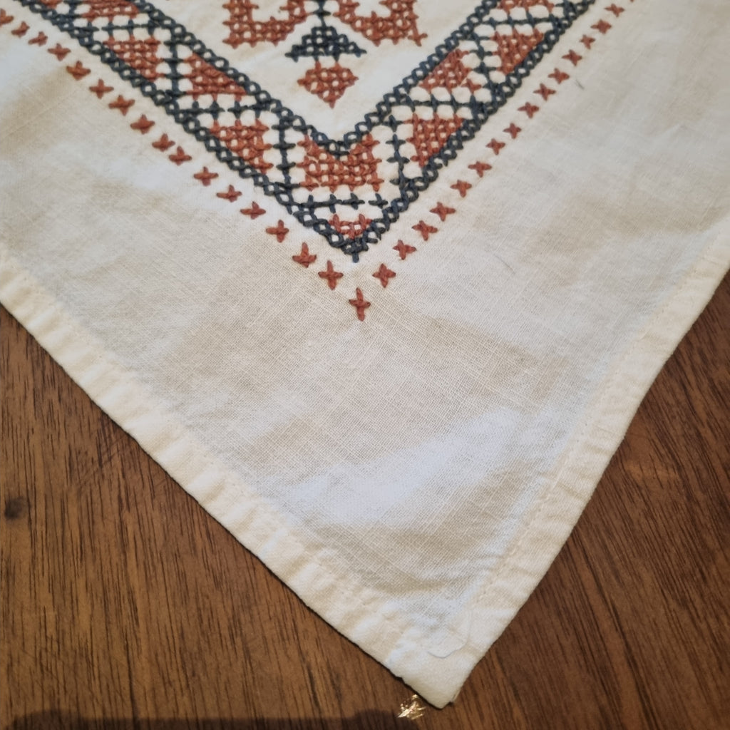 Antike bestickte Mittel Tischdecke Baumwolle 75x75cm 🤍