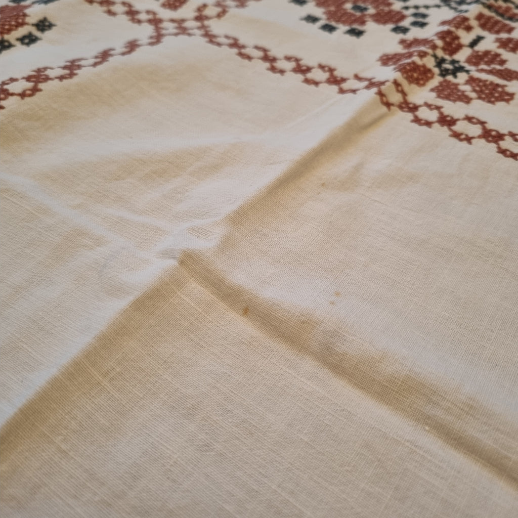 Antike bestickte Mittel Tischdecke Baumwolle 75x75cm 🤍