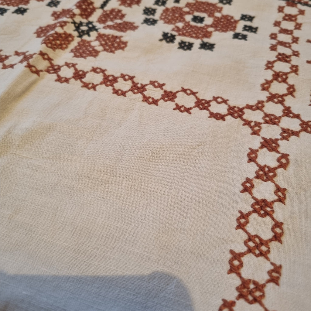 Antike bestickte Mittel Tischdecke Baumwolle 75x75cm 🤍