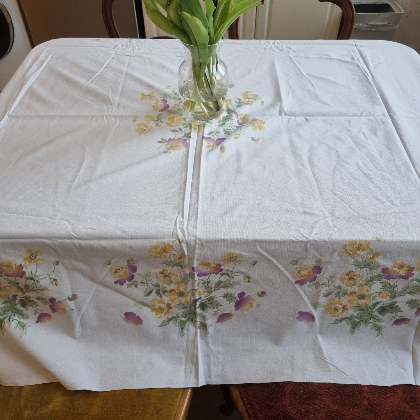 🤍Antike,alte bedruckte Tischdecke 150x190cm Vintage Landhaus French blumen bunt