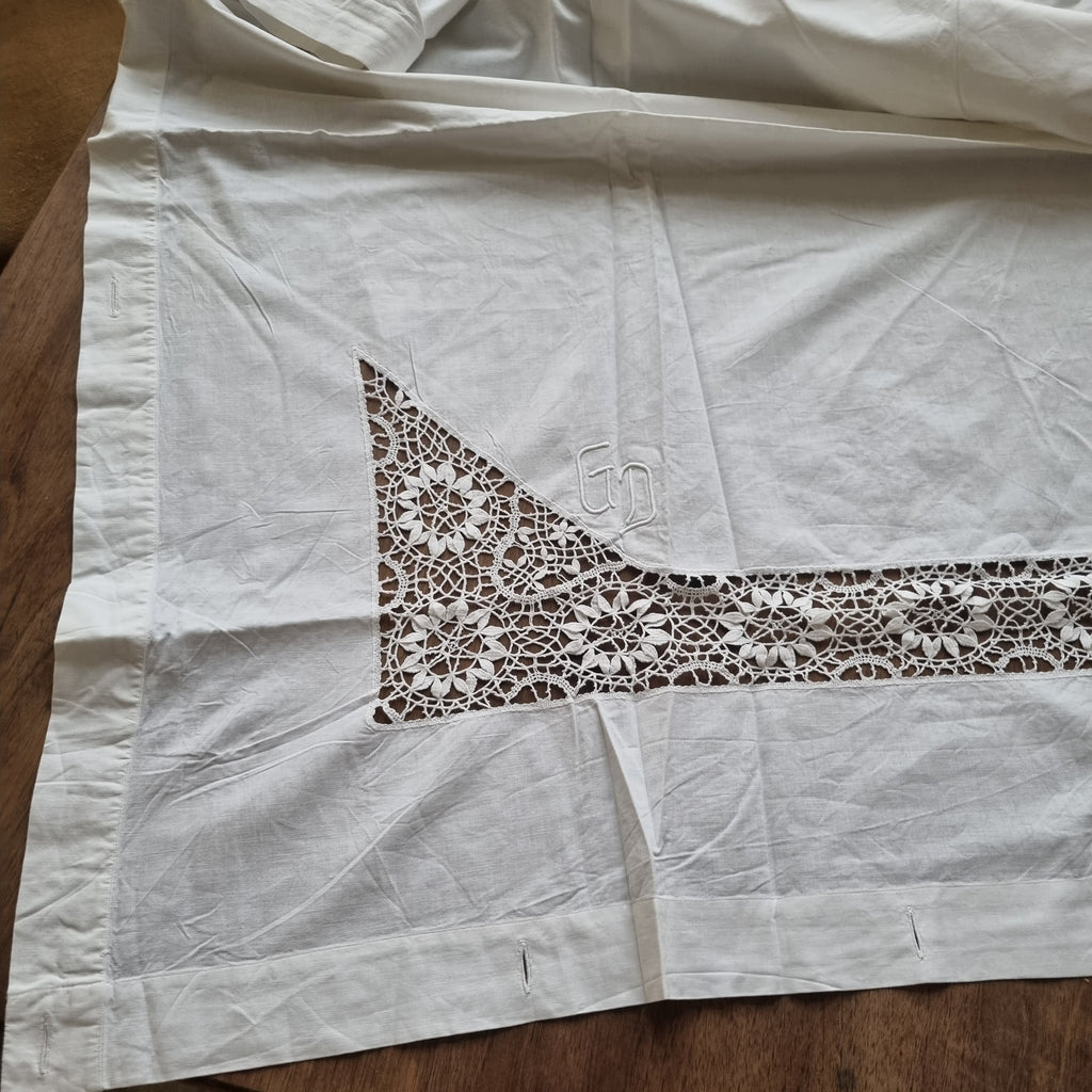 Antikes Jugendstil Bettlaken / Bettüberwurf Baumwolle 140x235cm Monogramm G.D. ♡
