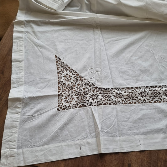 Antike Weißwäsche Bettüberwurf Baumwolle Laken 140x235cm Initialien