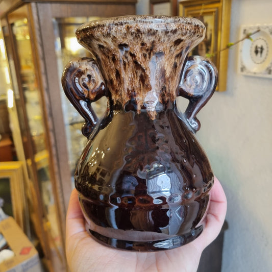 Wunderschöne braune Keramik Midcentury Vintage Vase Krugform Lavamuster