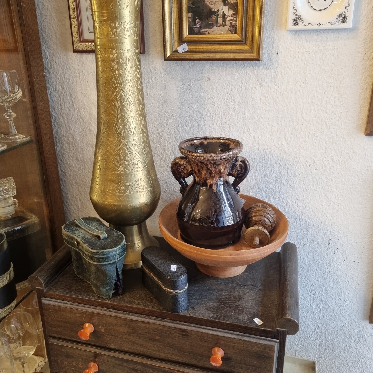 Wunderschöne braune Keramik Midcentury Vintage Vase Krugform Lavamuster