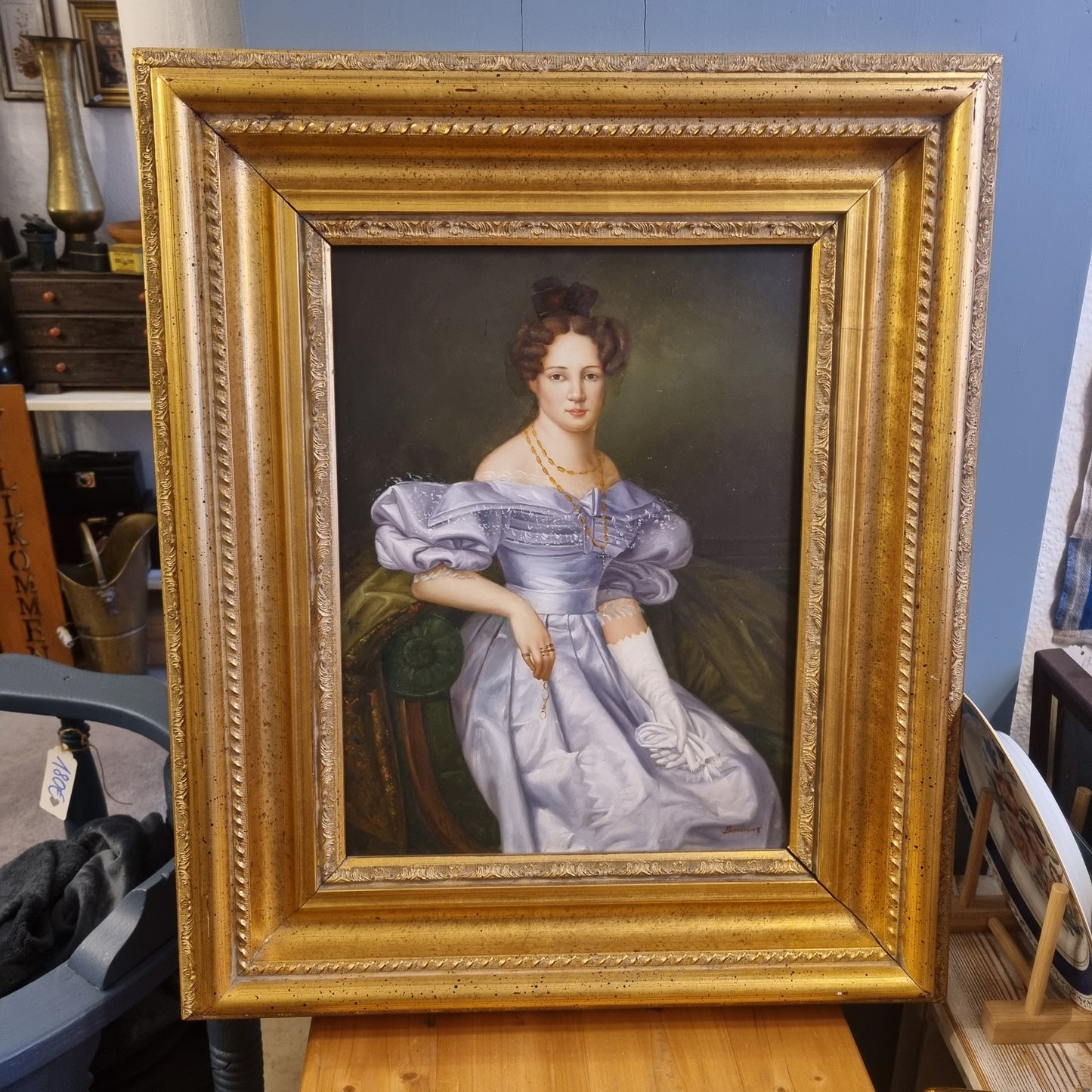 Nachgemachtes altes Ölgemälde auf Holz Biedermeier Art Portrait  signiert Bonnat 50x60cm