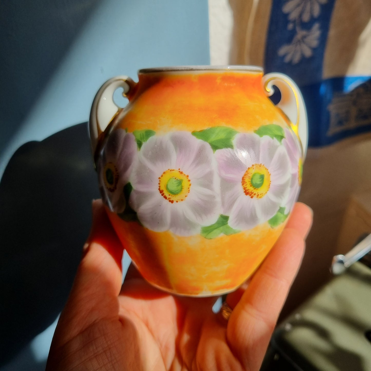 Kleine handbemalte Porzellan Vase Gefäß 50er Jahre Retro Vintage