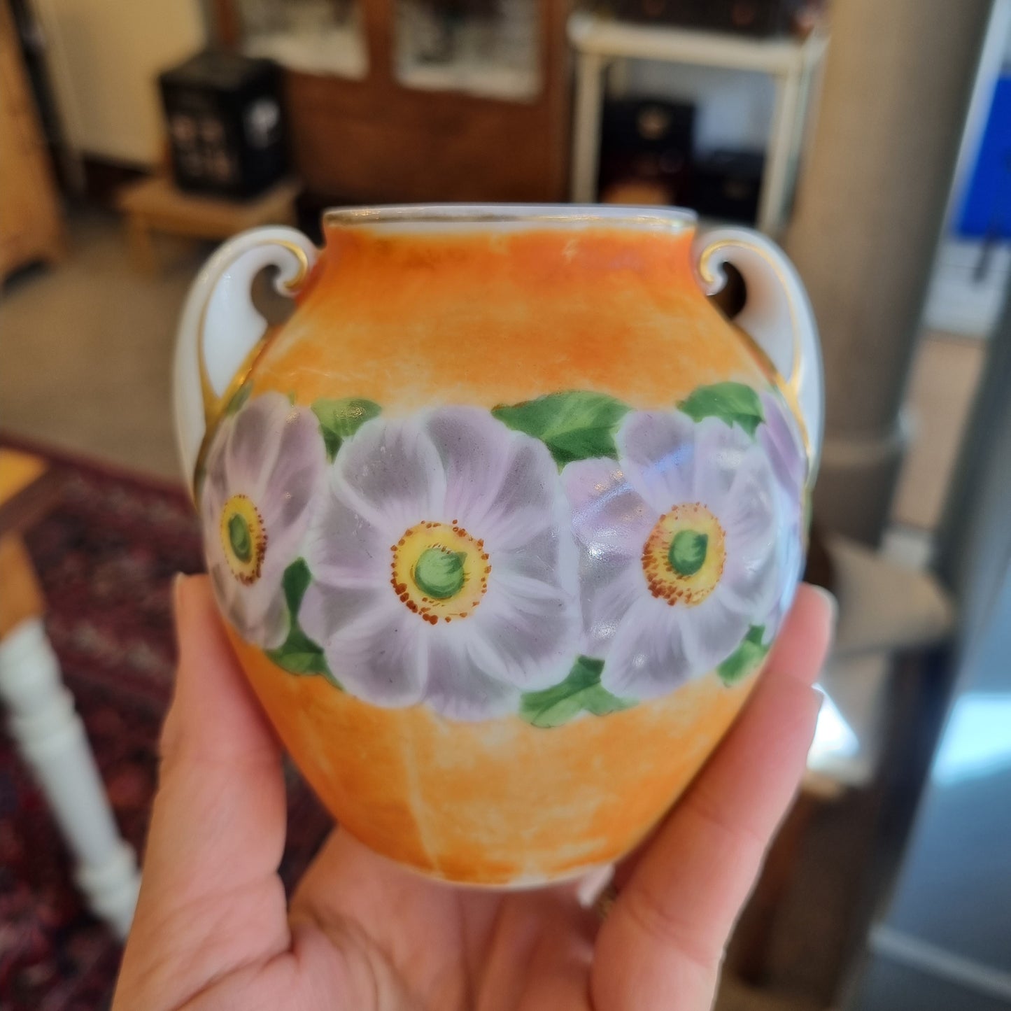 Kleine handbemalte Porzellan Vase Gefäß 50er Jahre Retro Vintage