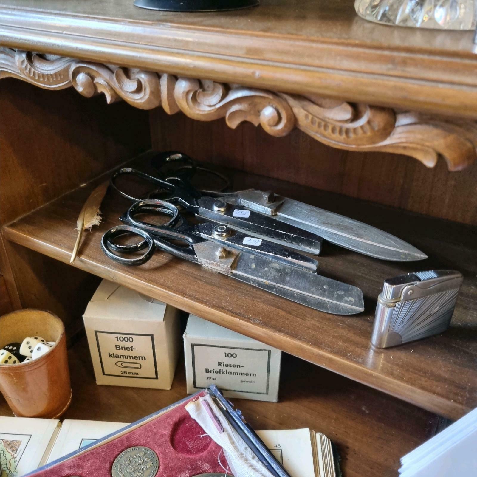 Tatzenfuß Schreibtisch mit Hocker 50er Jahre Antik Holz